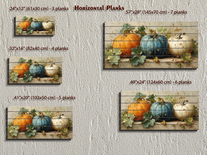 Rustic Three Pumpkins Distressed Wood Autumn Wall Art For Dining Room Or Kitchen