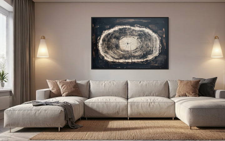 Rustic Tree Rings Framed Canvas Wall Art For Cabin Decor