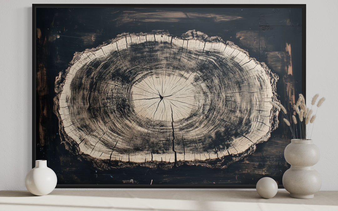 Rustic Tree Rings Framed Canvas Wall Art For Cabin Decor