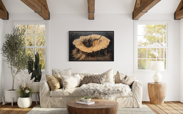 Rustic Tree Stump Framed Canvas Wall Art For Cabin Decor