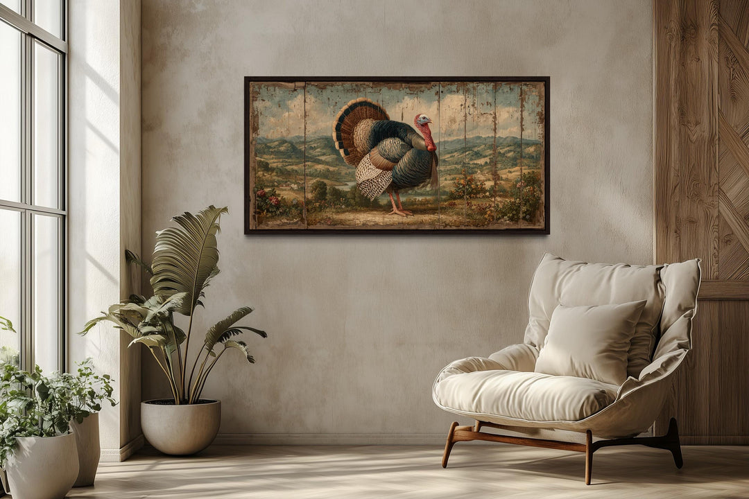 Rustic turkey canvas art with autumn farmhouse wall decor.