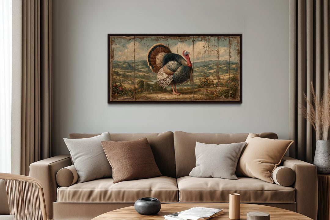Rustic turkey canvas art with autumn farmhouse wall decor.