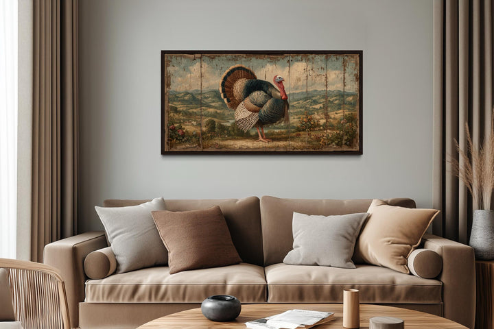 Rustic turkey canvas art with autumn farmhouse wall decor.