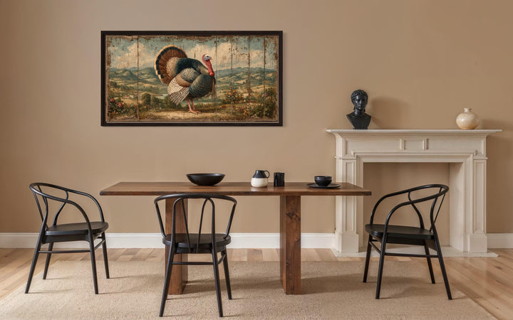 Rustic turkey canvas art with autumn farmhouse wall decor.