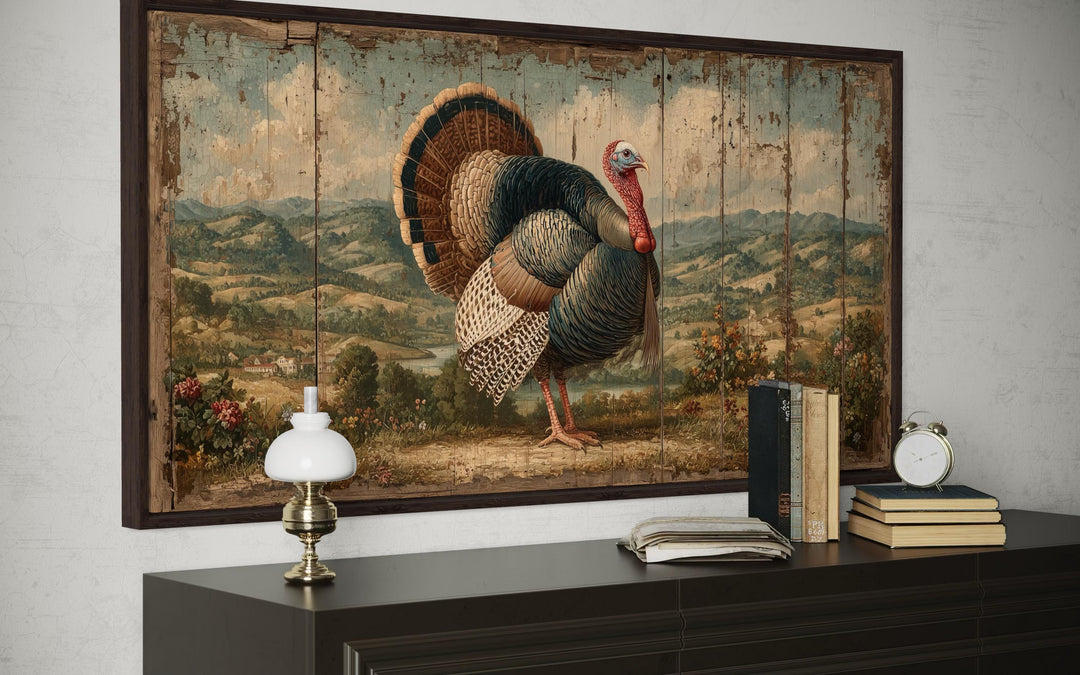 Rustic turkey canvas art with autumn farmhouse wall decor.