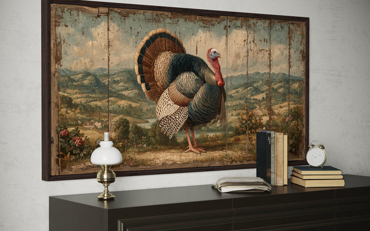 Rustic turkey canvas art with autumn farmhouse wall decor.