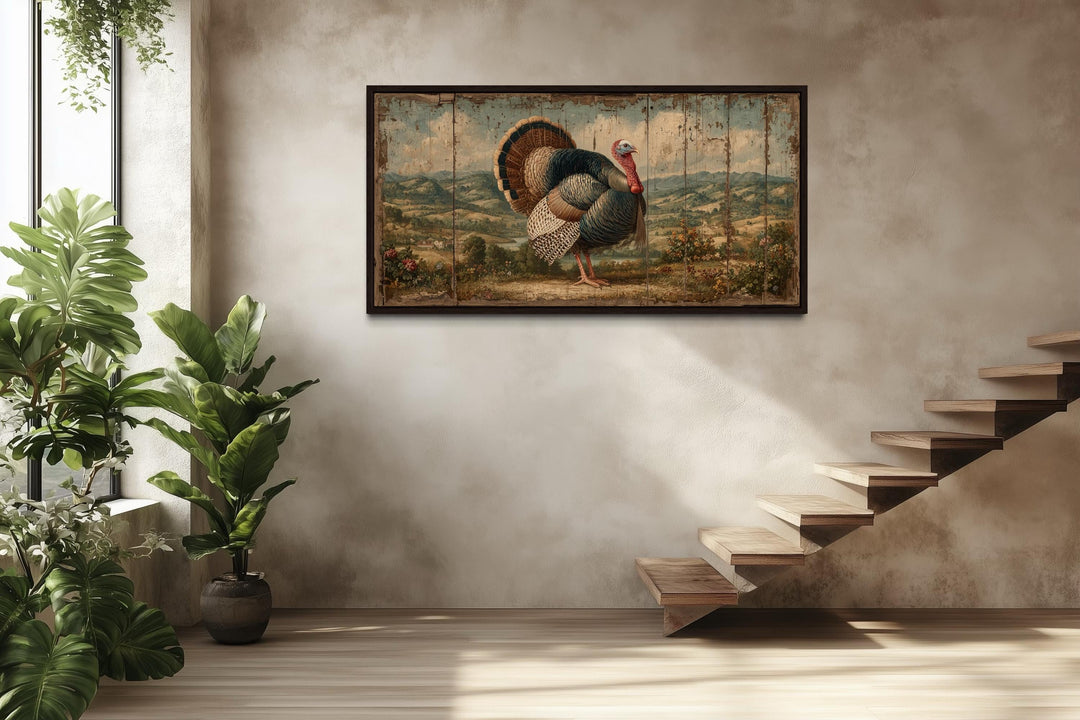 Rustic turkey canvas art with a farmhouse autumn theme.