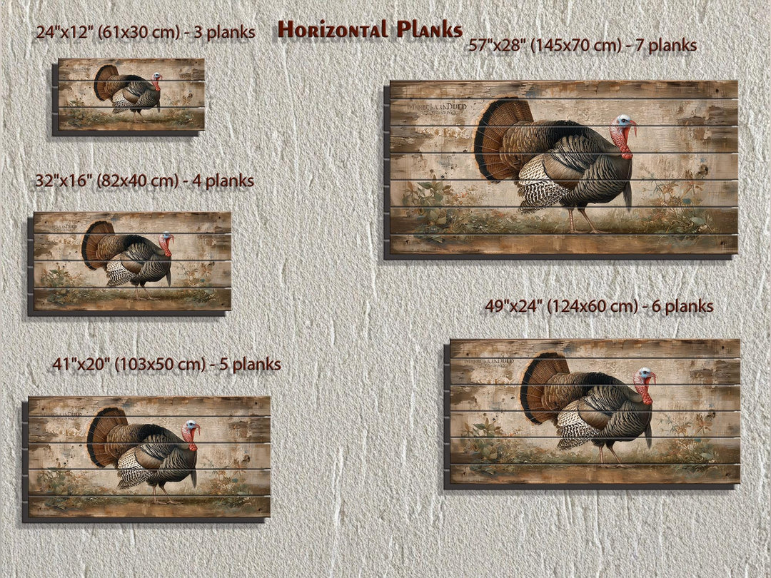 Rustic turkey distressed wood wall art with horizontal planks.