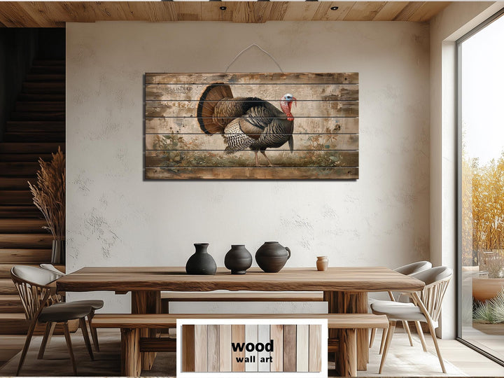 Rustic turkey distressed wood wall art with a proud turkey.