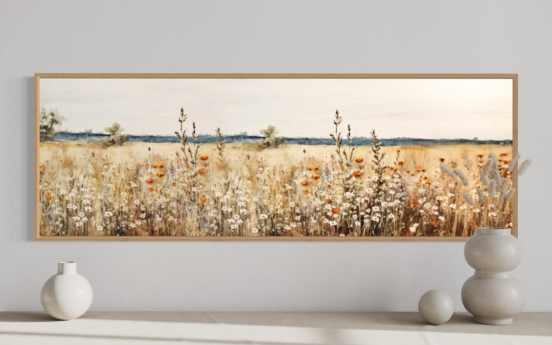 Rustic Vintage Yellow Wildflowers Field Horizontal Canvas Wall Art