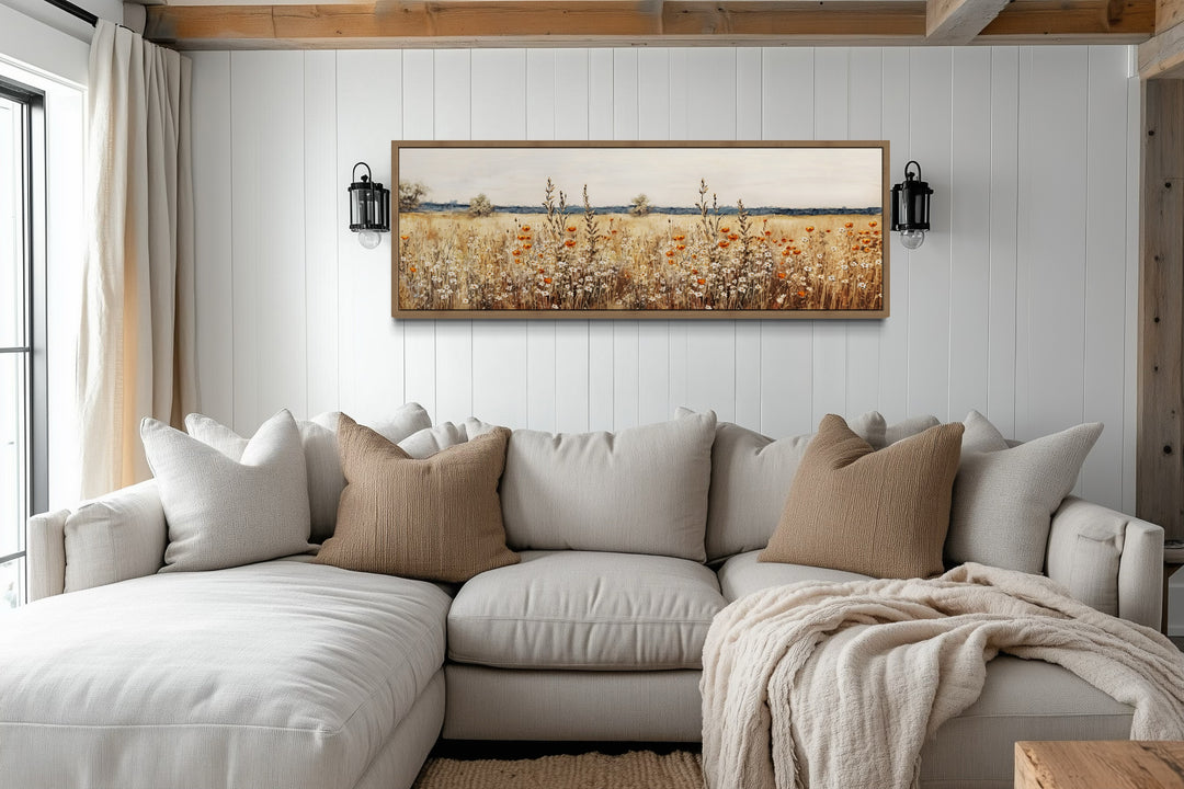 Rustic Vintage Yellow Wildflowers Field Horizontal Canvas Wall Art