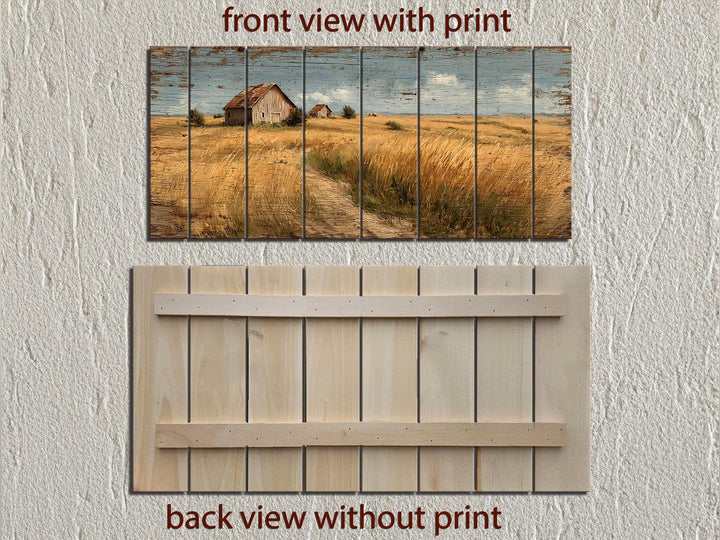 Rustic Wheat Field Barn Distressed Wood Wall Art