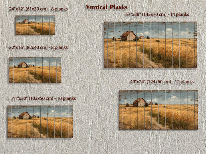 Rustic Wheat Field Barn Distressed Wood Wall Art