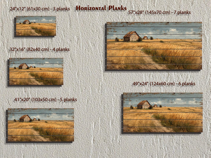 Rustic Wheat Field Barn Distressed Wood Wall Art