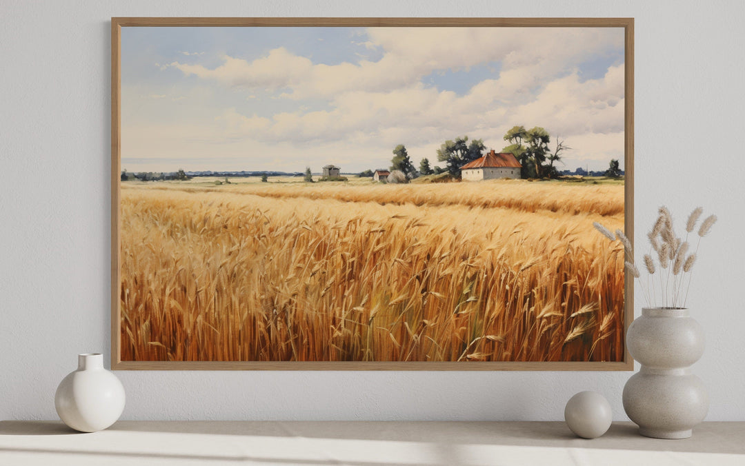 Rustic Wheat Field Landscape Farmhouse Framed Canvas Wall Art