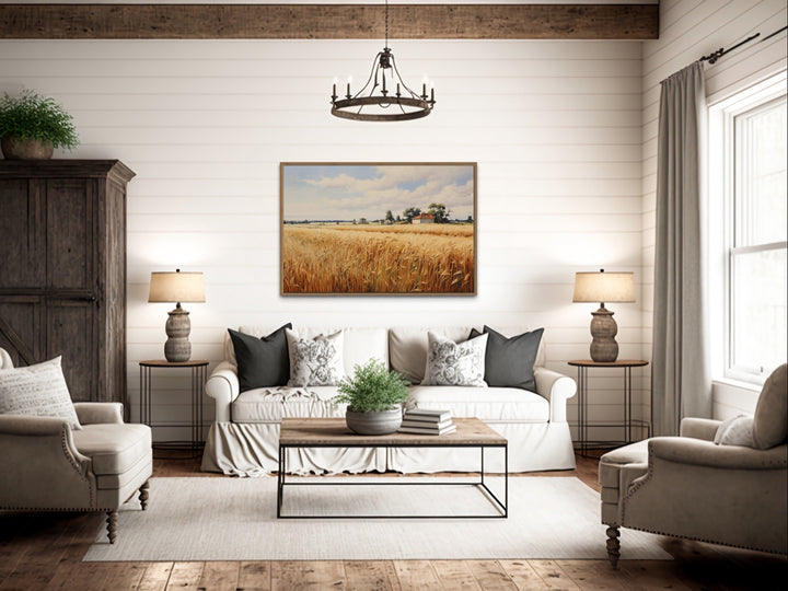 Rustic Wheat Field Landscape Farmhouse Framed Canvas Wall Art