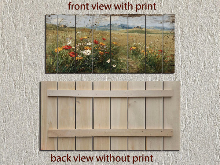 Rustic Wildflower Field Distressed Wood Wall Art