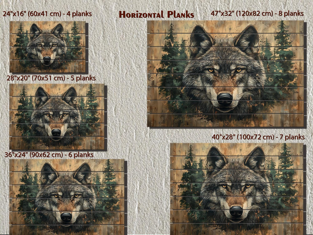Rustic Wolf In Pine Trees Distressed Wood Wall Art