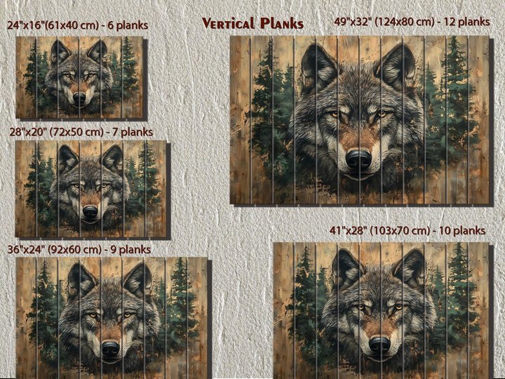 Rustic Wolf In Pine Trees Distressed Wood Wall Art