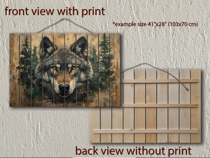 Rustic Wolf In Pine Trees Distressed Wood Wall Art