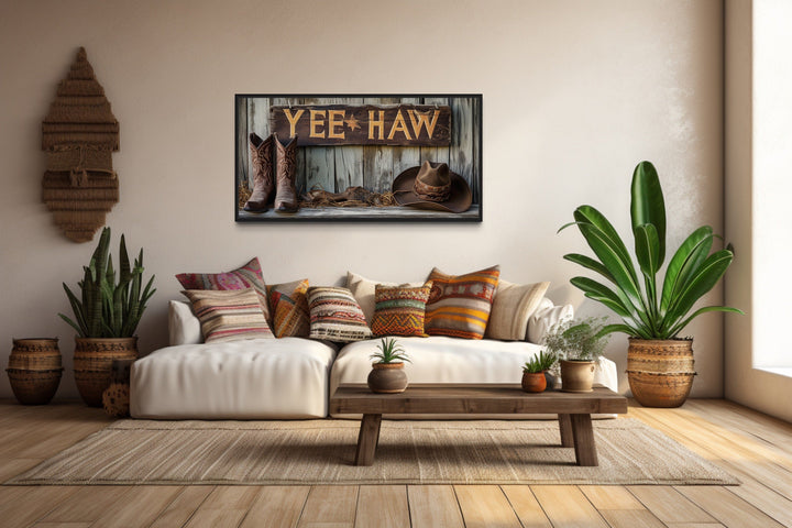 Rustic Yeehaw Cowboy Sign with Cowboy Boots And Hat Western Wall Art