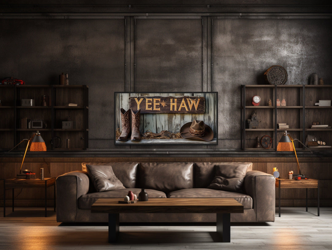 Rustic Yeehaw Cowboy Sign with Cowboy Boots And Hat Western Wall Art