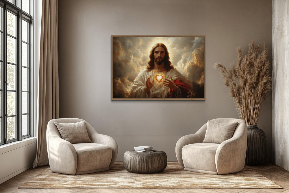 Sacred Heart of Jesus Art - Traditional Christian Canvas Print for Prayer Room