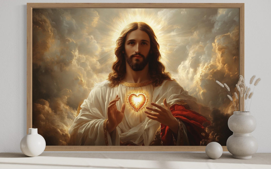 Sacred Heart of Jesus Art - Traditional Christian Canvas Print for Prayer Room
