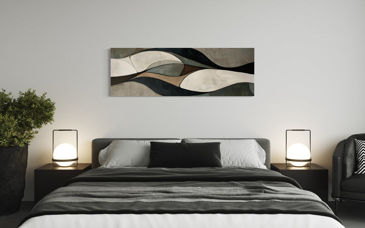 Sage Green Brown Modern Abstract Horizontal Above Bed Framed Wall Art