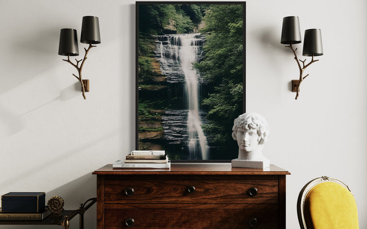 Sage Green Forest Waterfall Nature Landscape Wall Art