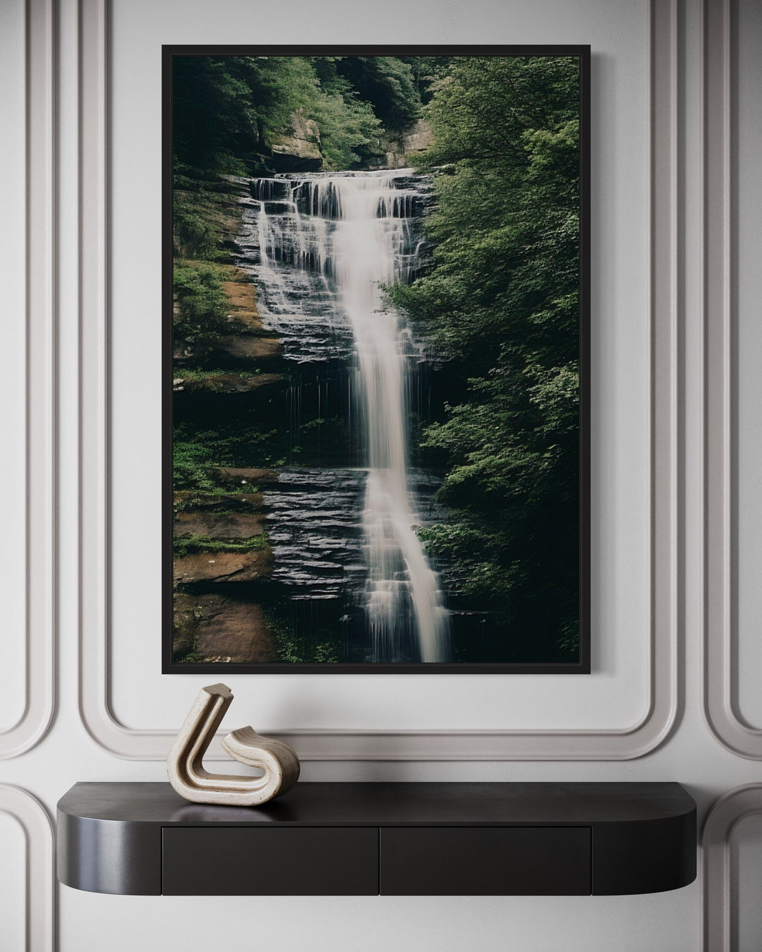 Sage Green Forest Waterfall Nature Landscape Wall Art