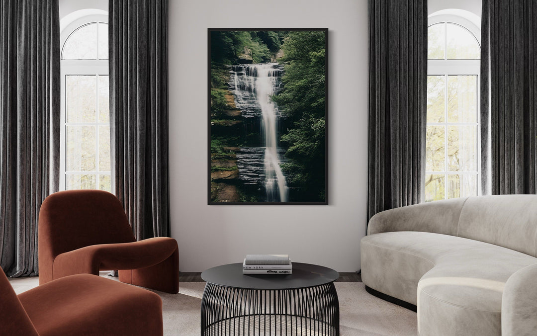 Sage Green Forest Waterfall Nature Landscape Wall Art