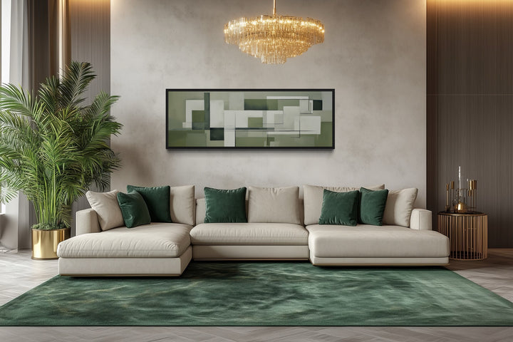Sage Green Geometric Bauhaus Above Bed Long Horizontal Wall Art