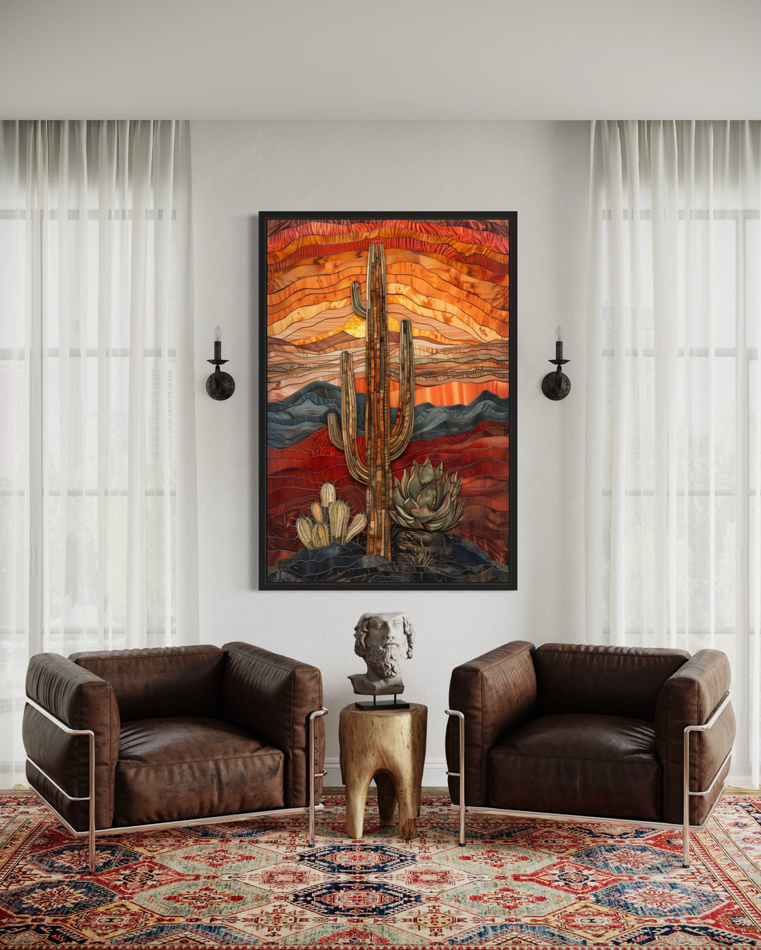 Saguaro Cactus In The Desert Burgundy Red Sage Green Wall Art