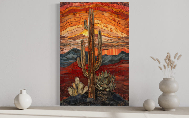 Saguaro Cactus In The Desert Burgundy Red Sage Green Wall Art