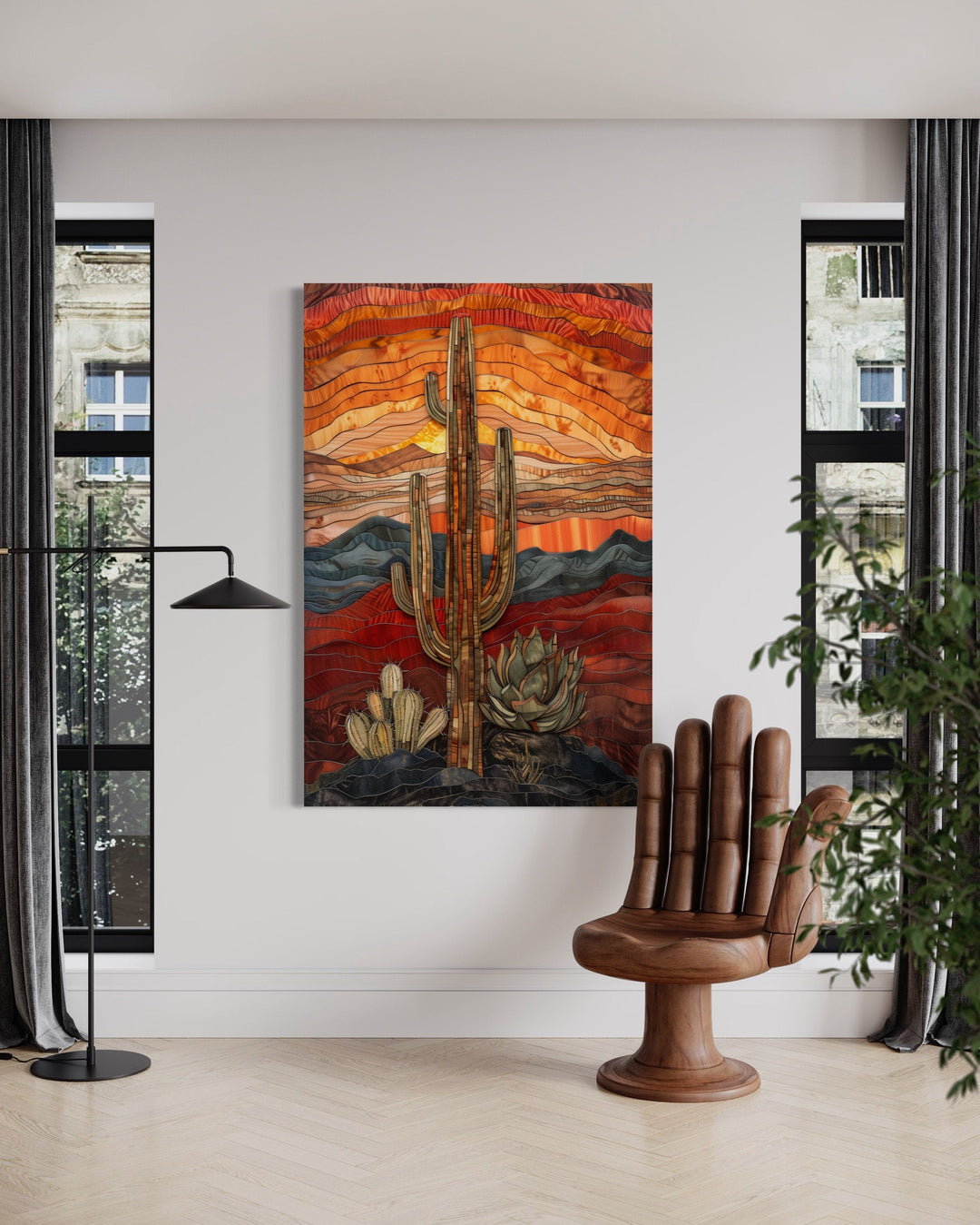 Saguaro Cactus In The Desert Burgundy Red Sage Green Wall Art