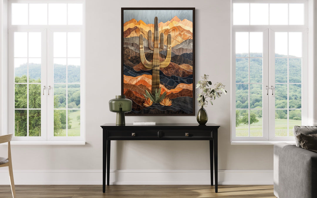 Saguaro Cactus In The Desert Wood Style Southwestern Wall Art