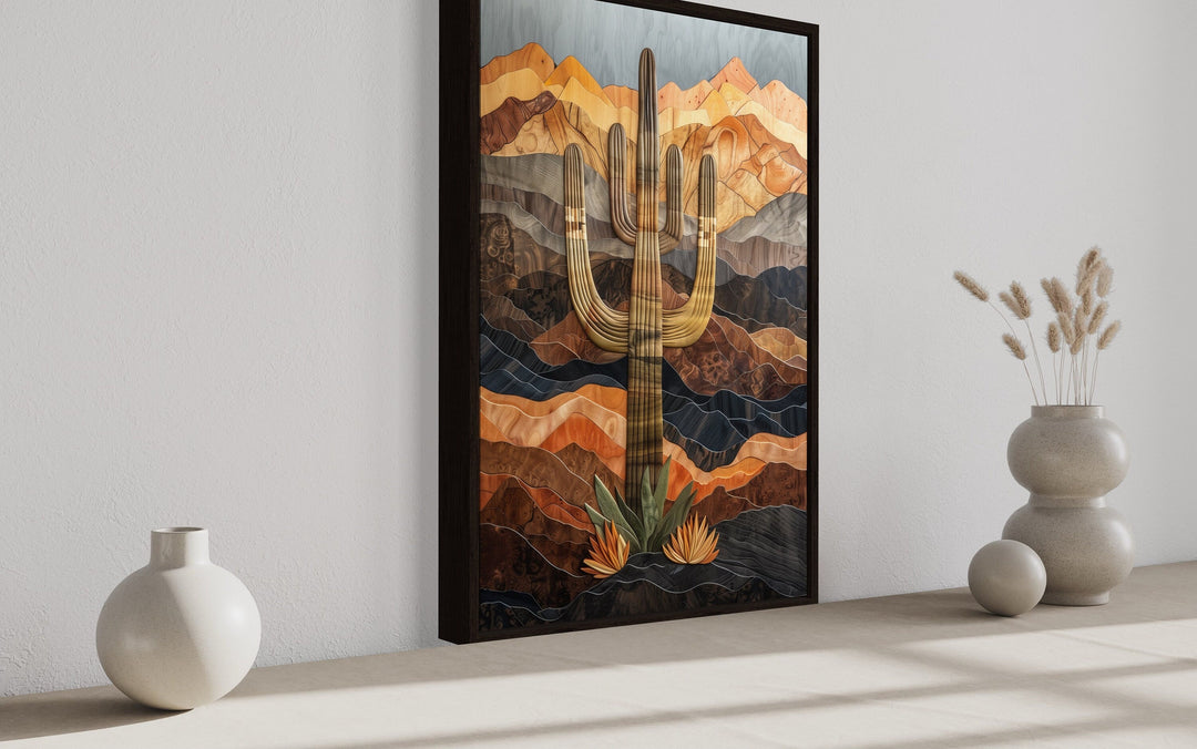 Saguaro Cactus In The Desert Wood Style Southwestern Wall Art