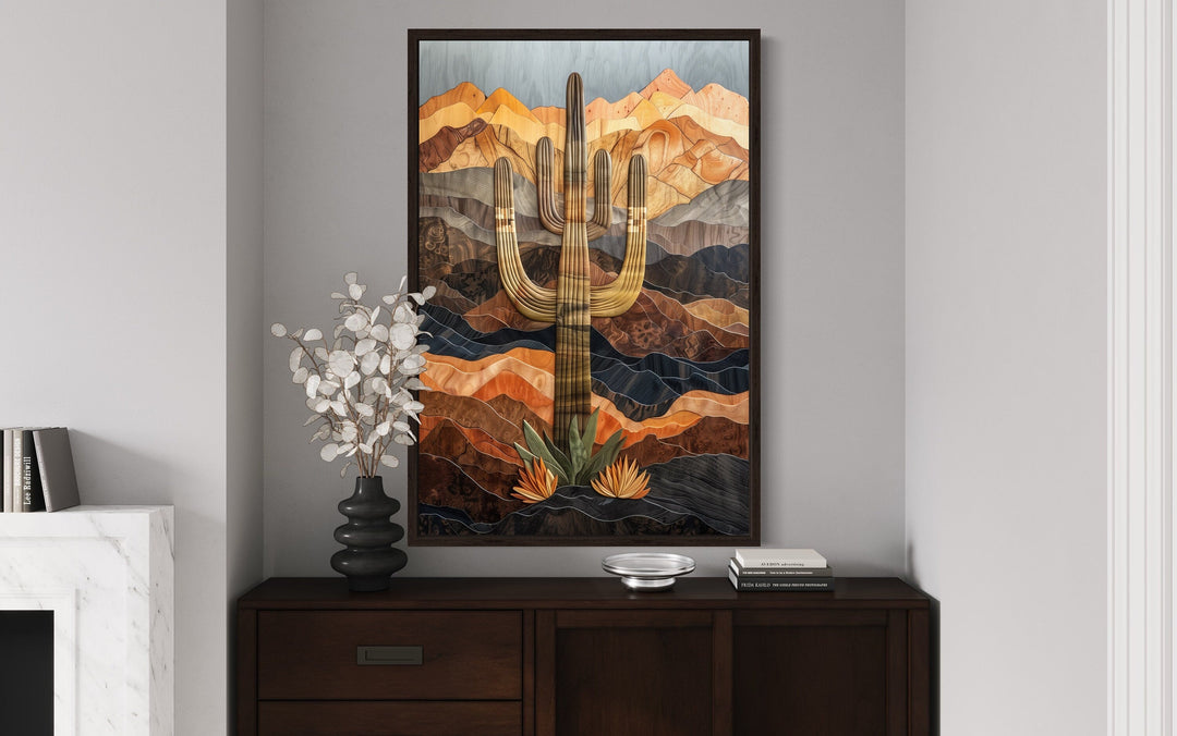 Saguaro Cactus In The Desert Wood Style Southwestern Wall Art