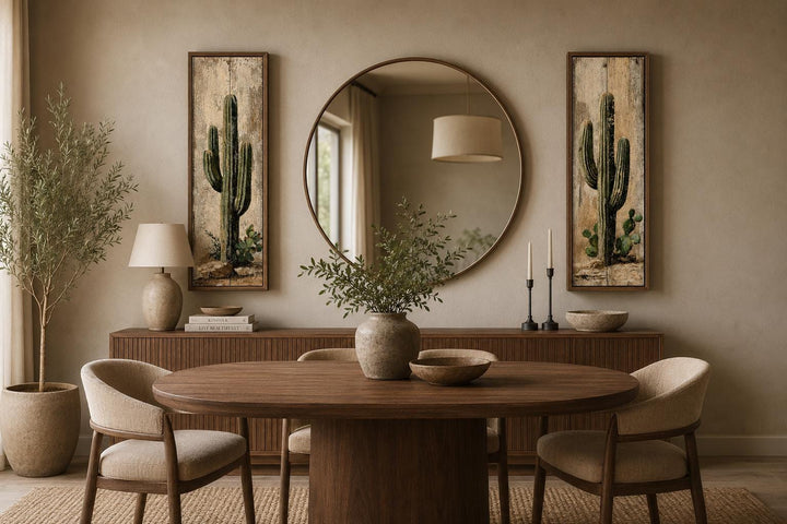 Saguaro Cactus Painting | Set of 2 Vertical Narrow Wall Art - Rustic Desert Canvas Prints