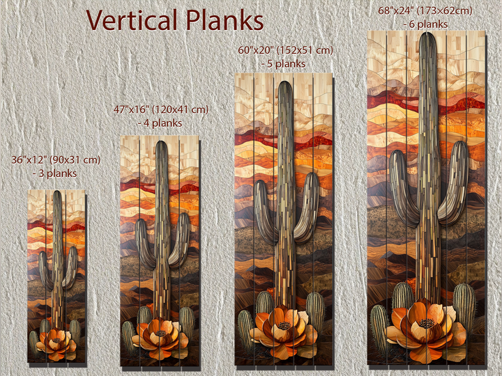 Saguaro Cactus Tall Vertical Real Wood Wall Art