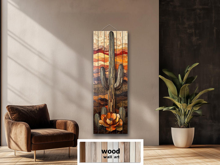 Saguaro Cactus Tall Vertical Real Wood Wall Art