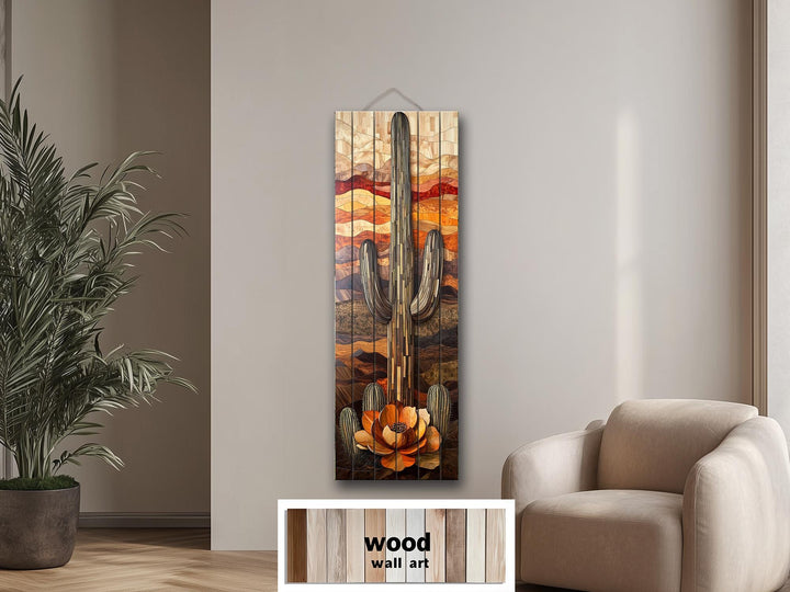 Saguaro Cactus Tall Vertical Real Wood Wall Art