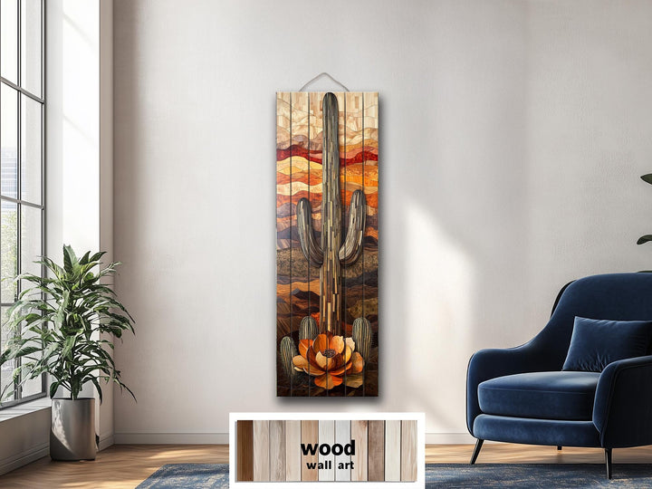 Saguaro Cactus Tall Vertical Real Wood Wall Art