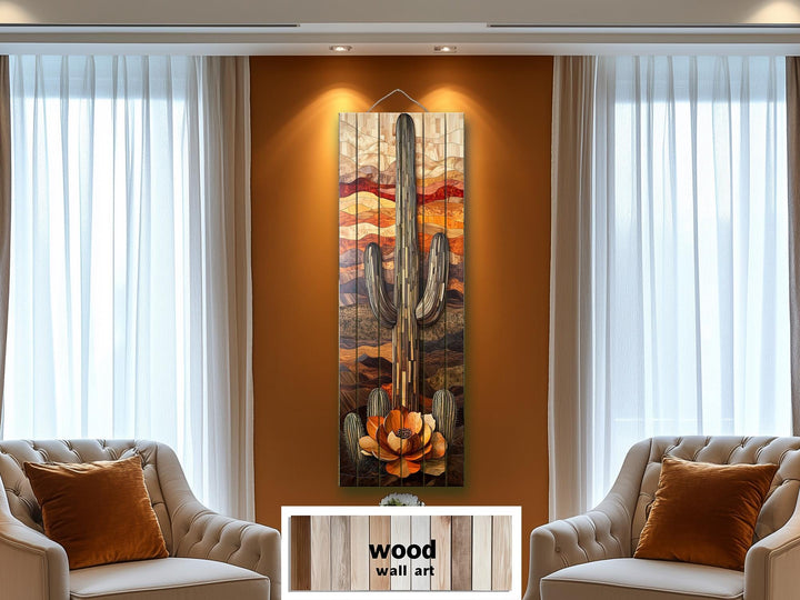 Saguaro Cactus Tall Vertical Real Wood Wall Art