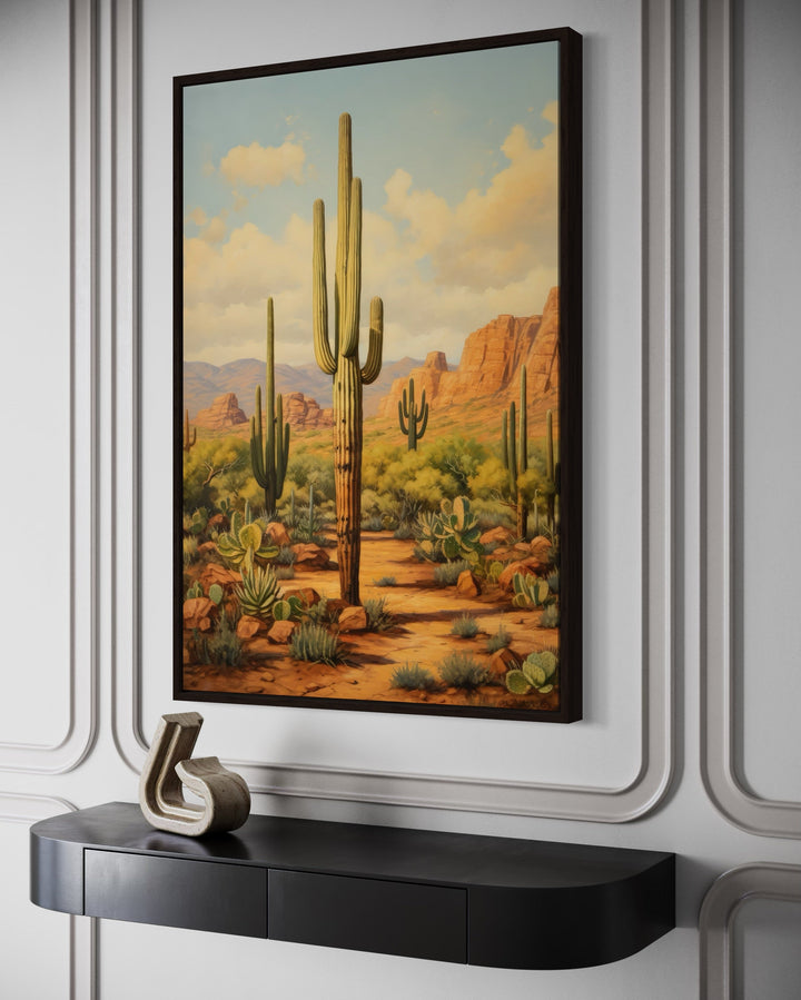 Saguaro Cactus in Arizona Desert Framed Canvas Wall Art