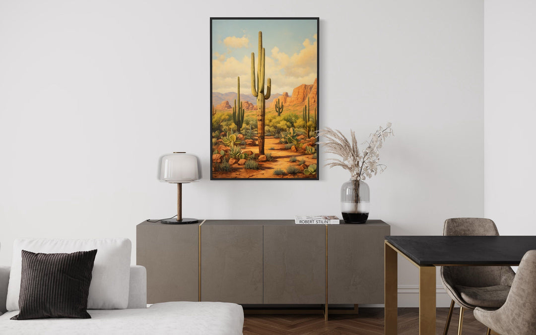 Saguaro Cactus in Arizona Desert Framed Canvas Wall Art