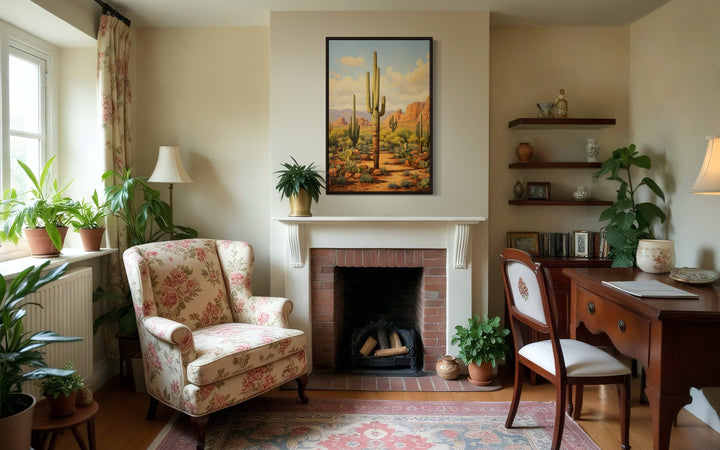 Saguaro Cactus in Arizona Desert Framed Canvas Wall Art