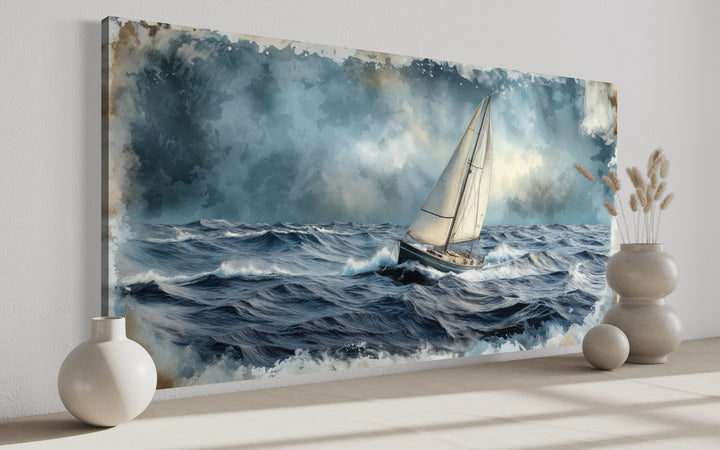 Sailboat In The Ocean Framed Canvas Nautical Wall Art