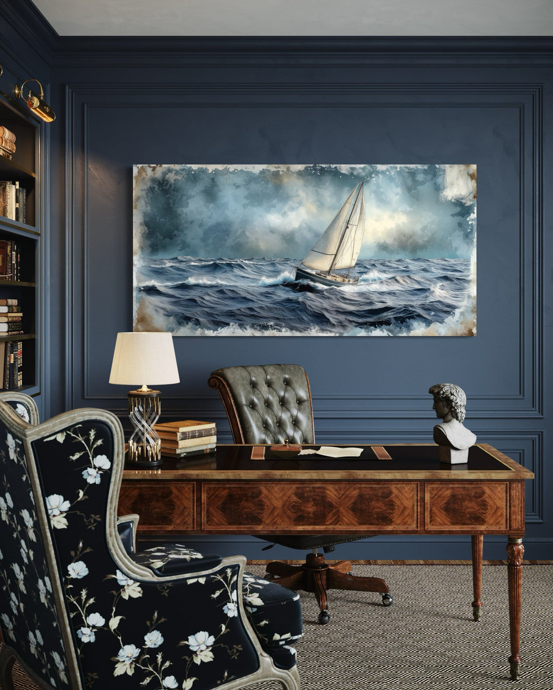 Sailboat In The Ocean Framed Canvas Nautical Wall Art